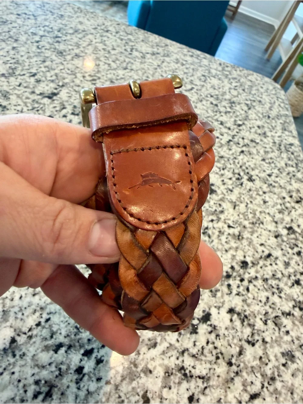 Tommy Bahama Woven Genuine Leather Belt Size XL 42-44 Brown
